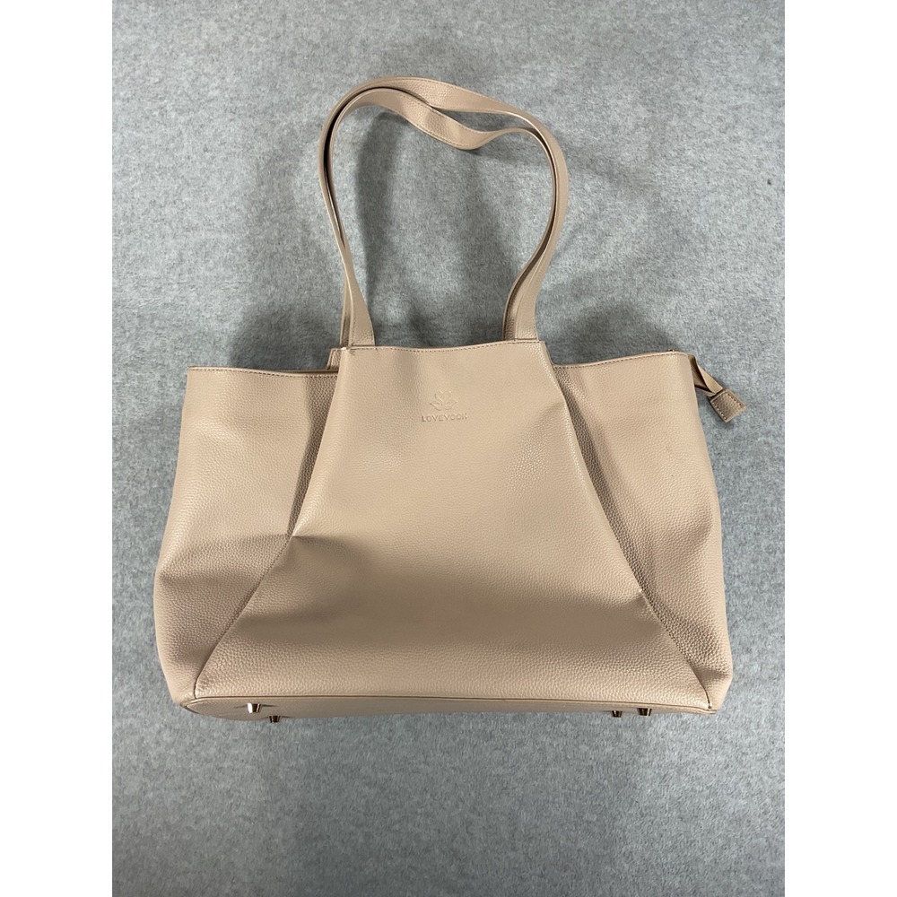LOVEVOOK Laptop Tote Bag Beige Vegan Leather Work Travel Shoulder Bag Large